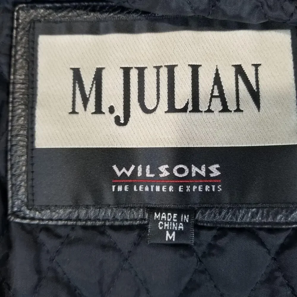 M Julian Leather Jacket Mens Medium Wilsons Zip Quilted Lined Pockets Classic